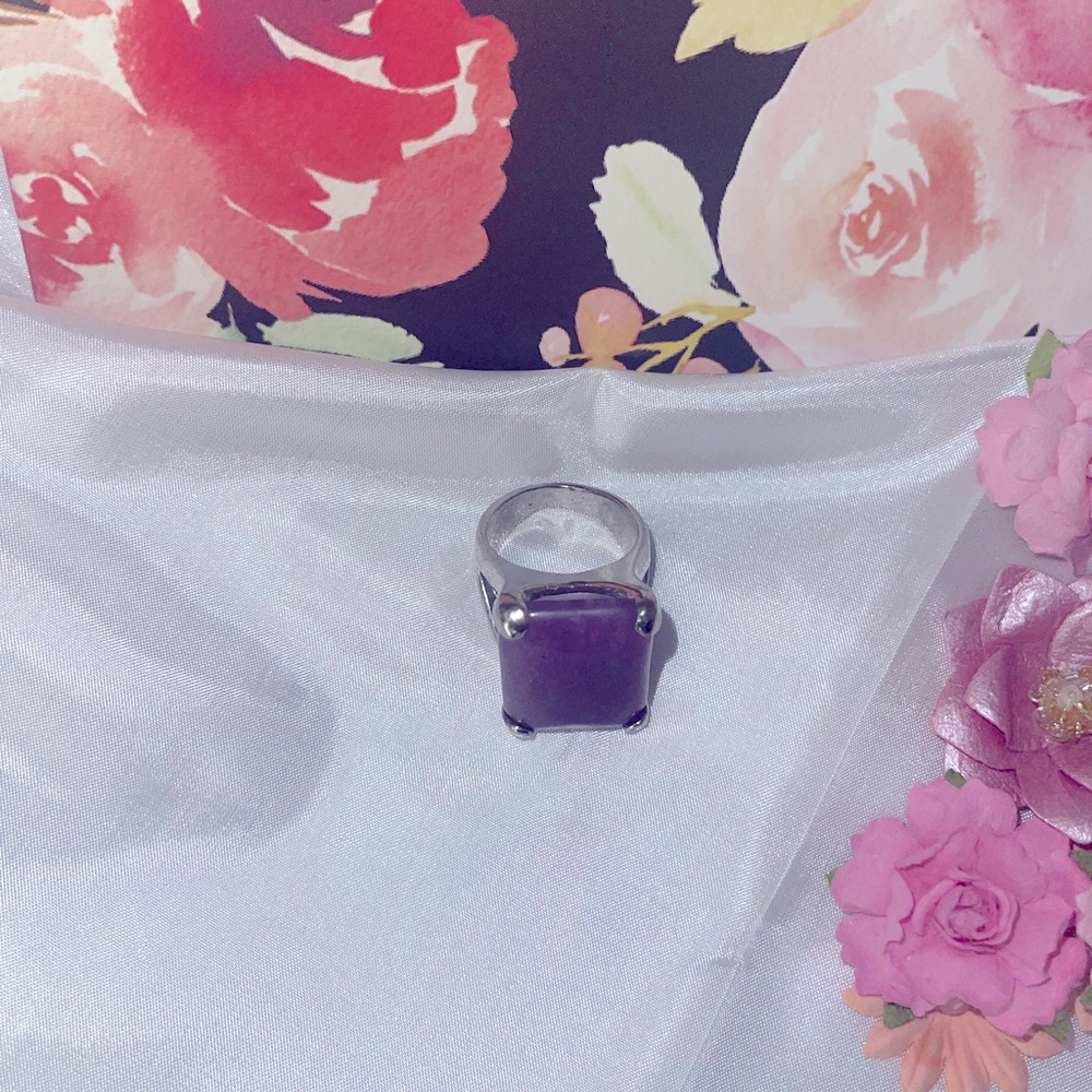Purple Oyster Shell and Silver Statement Ring